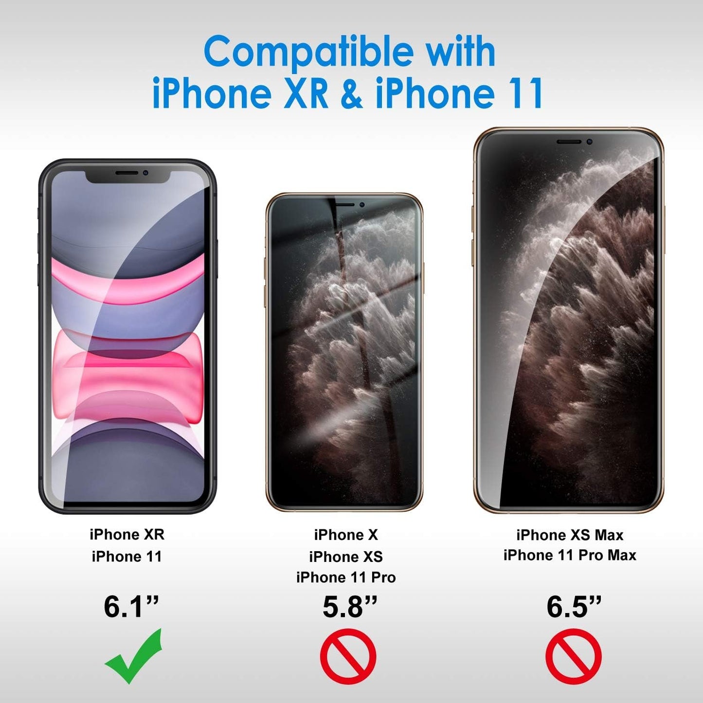 JETech Privacy Screen Protector for iPhone 11 and iPhone XR 6.1-Inch, Anti Spy Tempered Glass Film, 2-Pack