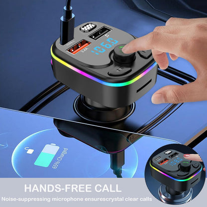 Bluetooth 5.3 FM Transmitter for Car, QC3.0 & PD 20W Bluetooth Car Aux with 2 USB and 1 Type-C Ports, Handsfree Calling Adapters