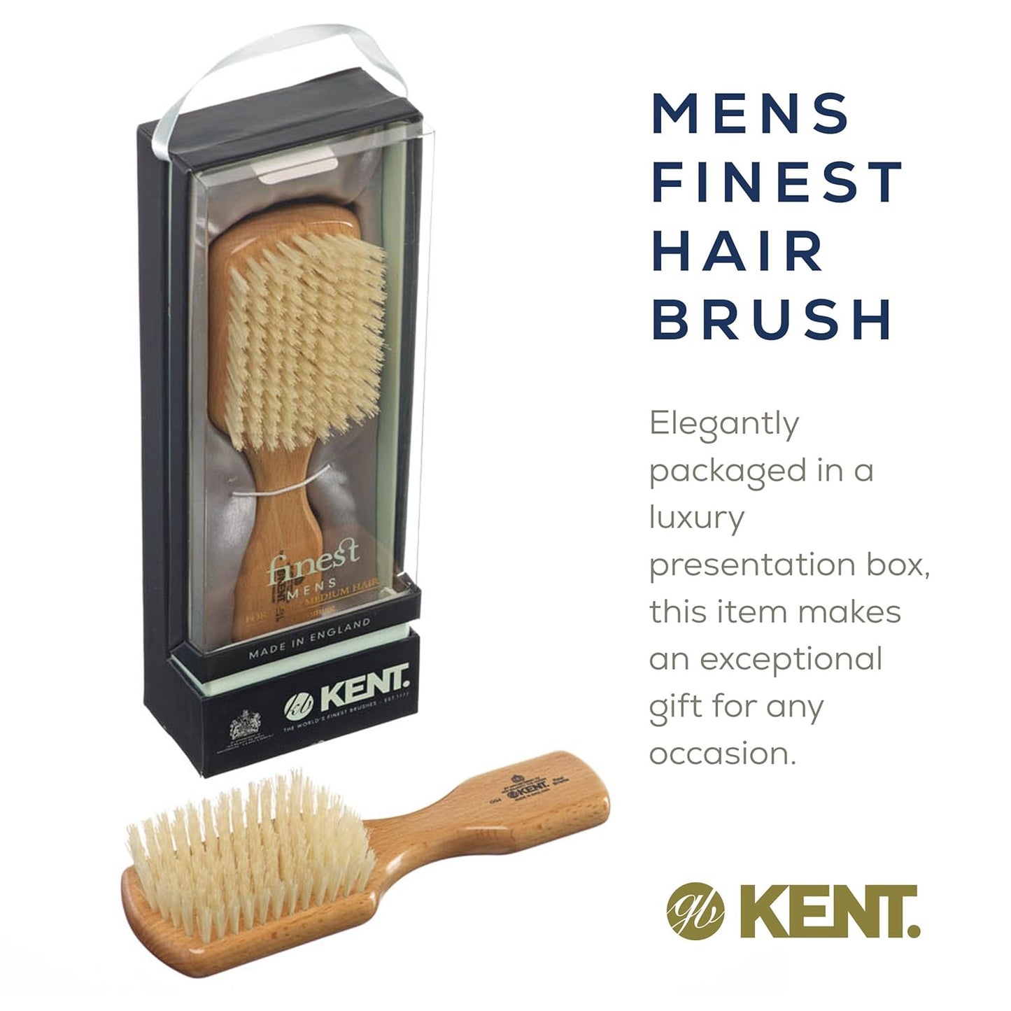 Kent OG4 Rectangular Beachwood Gentlemen's Hair and Facial Brush for Beard Care, Exfoliating Natural Boar Bristle for Men's Grooming, Hair Care, and Beard Straightener