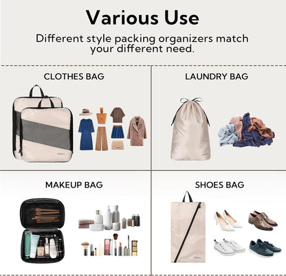 GRANNY SAYS Compression Suitcase Organizer, 6 Pieces Space-Saving Travel Organizer for Suitcases with Zipper, Packing Cubes Compression, Suitcase Organizer Set, Suitcase Organizers, Beige