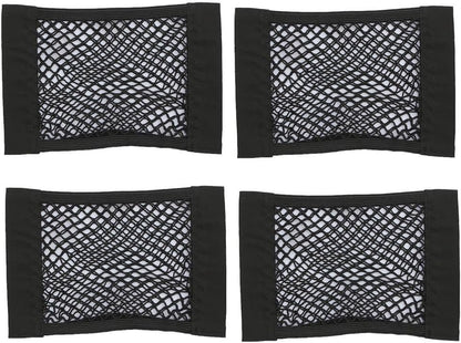 TOMVAES 4 Pack Car Trunk Net Mesh Auto Cargo Storage Organizer Small Elastic Netting Pocket Wall Sticker Add on Pouch Bag for SUV, Truck, RV,25x30cm