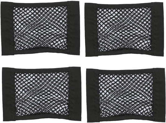 TOMVAES 4 Pack Car Trunk Net Mesh Auto Cargo Storage Organizer Small Elastic Netting Pocket Wall Sticker Add on Pouch Bag for SUV, Truck, RV,25x30cm