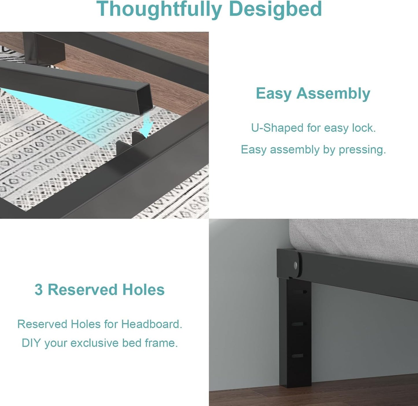 King Bed Frames, 16 Inch Bed Frames King Size Metals Platforms Bed Frames Not Boxs Spring Needed and Heavy Duty Steel Slats