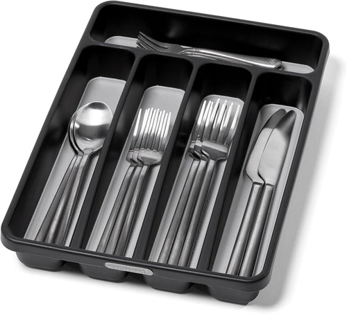 Madesmart Mini 5-Compartment Plastic Silverware Tray for Drawers, Cutlery and Utensil Tray Kitchen Drawer Organizer, Granite