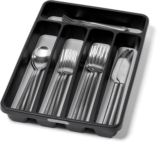 Madesmart Mini 5-Compartment Plastic Silverware Tray for Drawers, Cutlery and Utensil Tray Kitchen Drawer Organizer, Granite