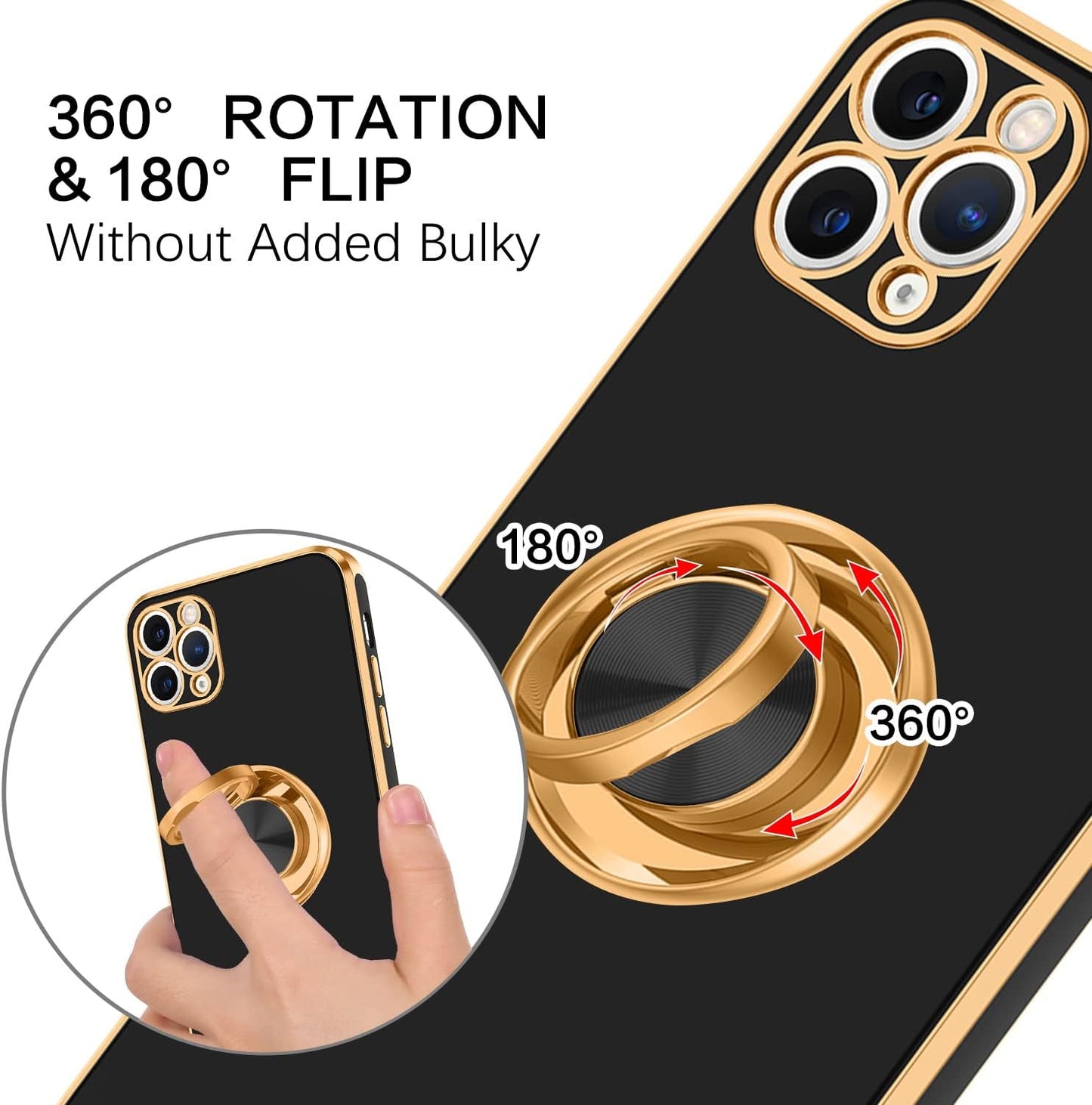 BENTOBEN Case for iPhone 11 Pro Max, Slim Fit 360° Ring Holder Kickstand Magnetic Car Mount Supported Protective Non-Slip Girls Women Men Case Cover for iPhone 11 Pro Max 6.5 inch, Black