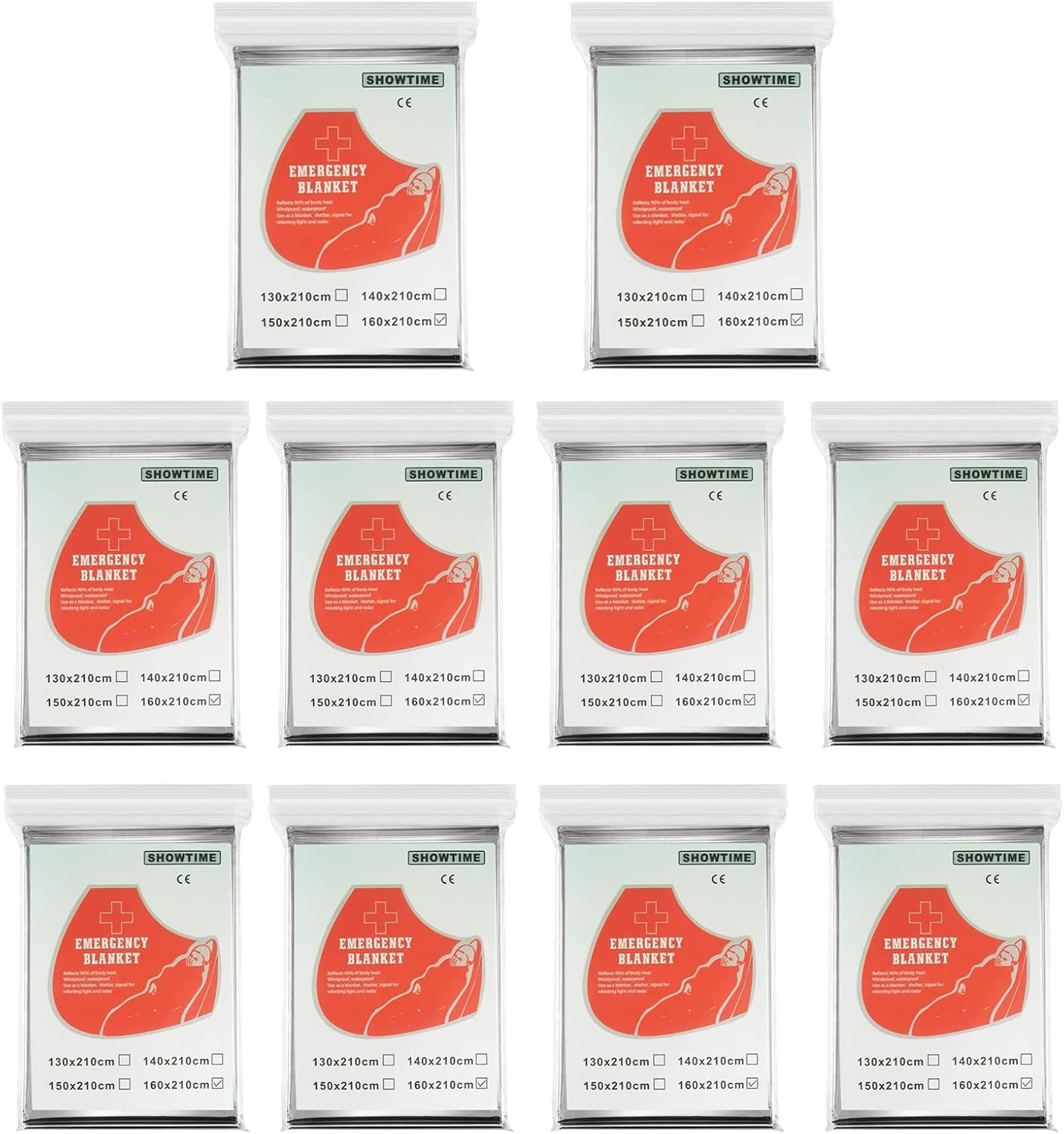 Outdoors Camping Emergency Thermal Blankets, 10 Packs 63" x 83" Heat Reflective Survival Blanket for Hiking Backpacking Adventure and Travel(10 Packs)