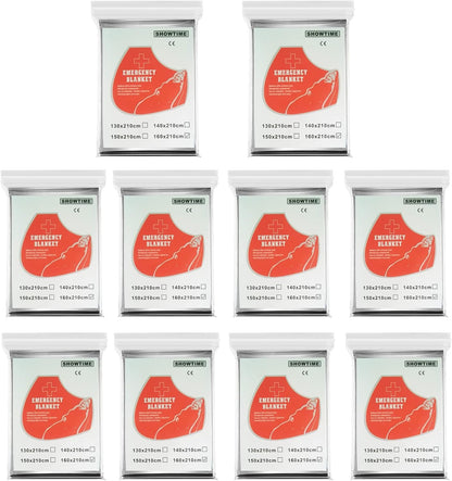 Outdoors Camping Emergency Thermal Blankets, 10 Packs 63" x 83" Heat Reflective Survival Blanket for Hiking Backpacking Adventure and Travel(10 Packs)