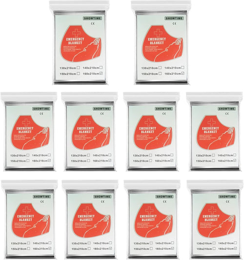 Outdoors Camping Emergency Thermal Blankets, 10 Packs 63" x 83" Heat Reflective Survival Blanket for Hiking Backpacking Adventure and Travel(10 Packs)