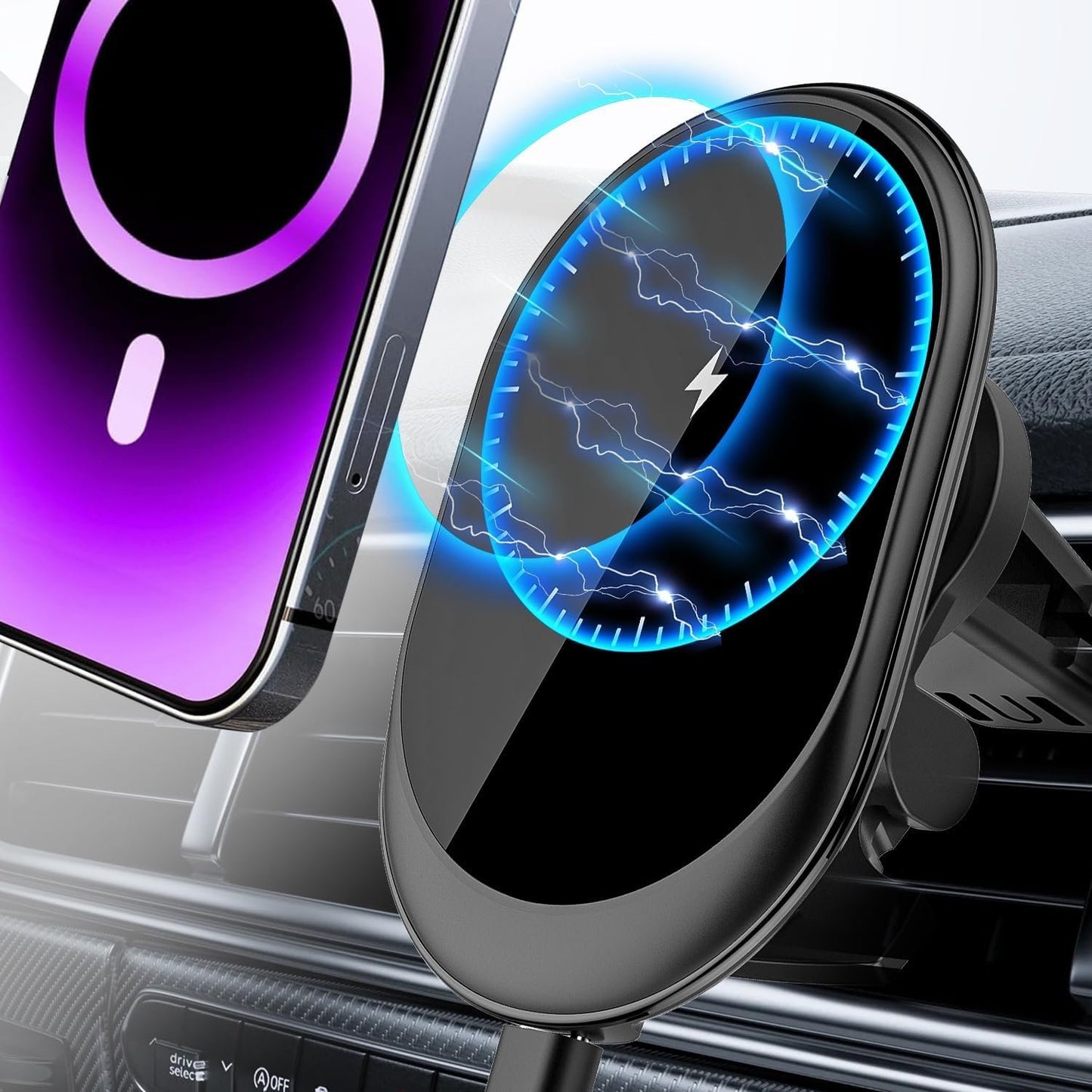 yuoscmc Car Charger Wireless, Magnetic Phone Holder with Wireless Charging, Universal Phone Mount Holder for Car Vent Wireless Charger iPhone 15/14/13, Samsung S24/S23/S22