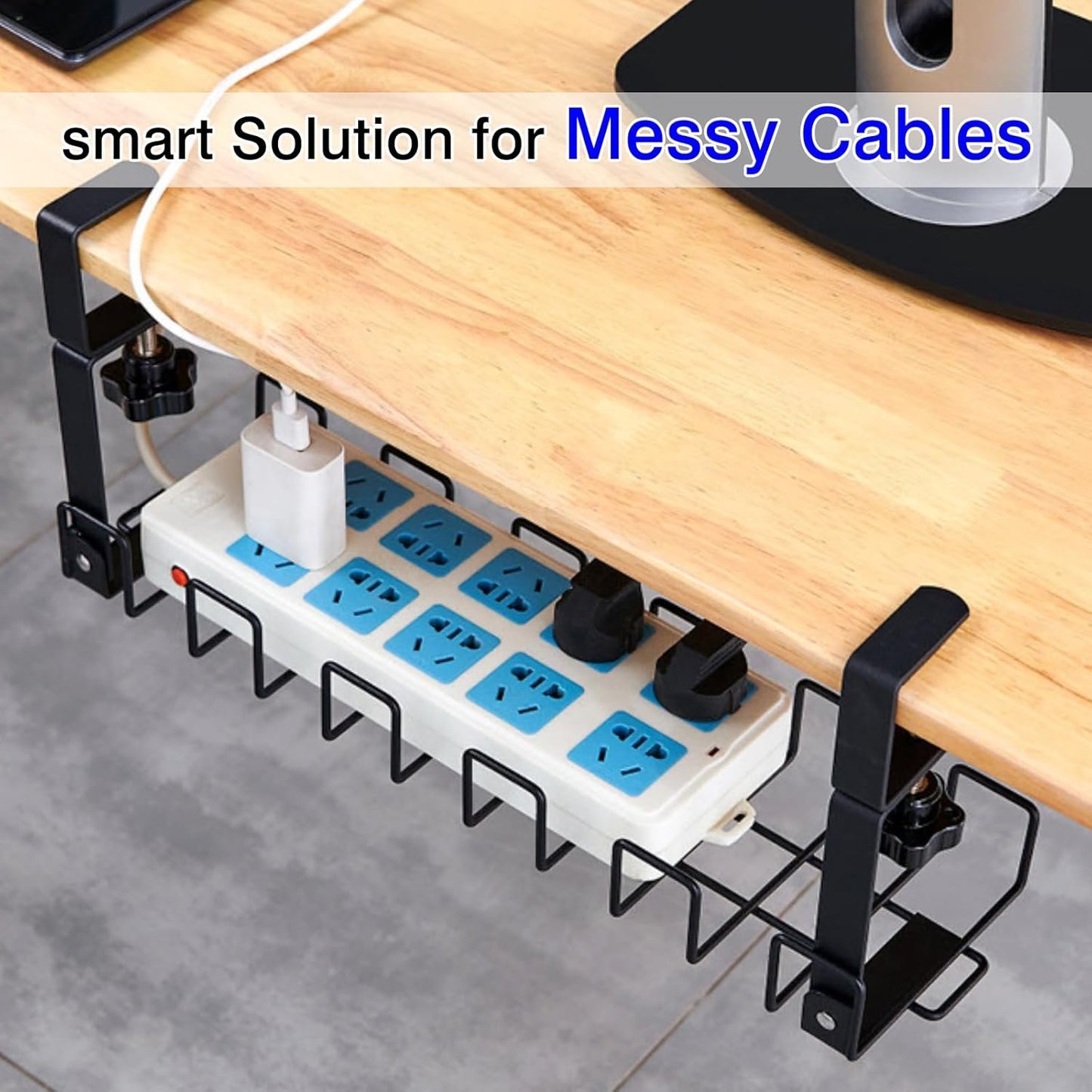 Qshare Under Desk Cable Management Tray,16.5" No-Drill Under Desk Cable Organizer for Wire Management Desk Cable Rack for Office and Home