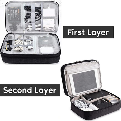 Electronic Accessories Bag, Three-Layer Travel Cable Organizer, Portable Storage Pouch, Universal Waterproof Carry Case for Adapter, Power Bank, Hard Drives, Power Cord, Kindle, Chargers, Mouse, Phone