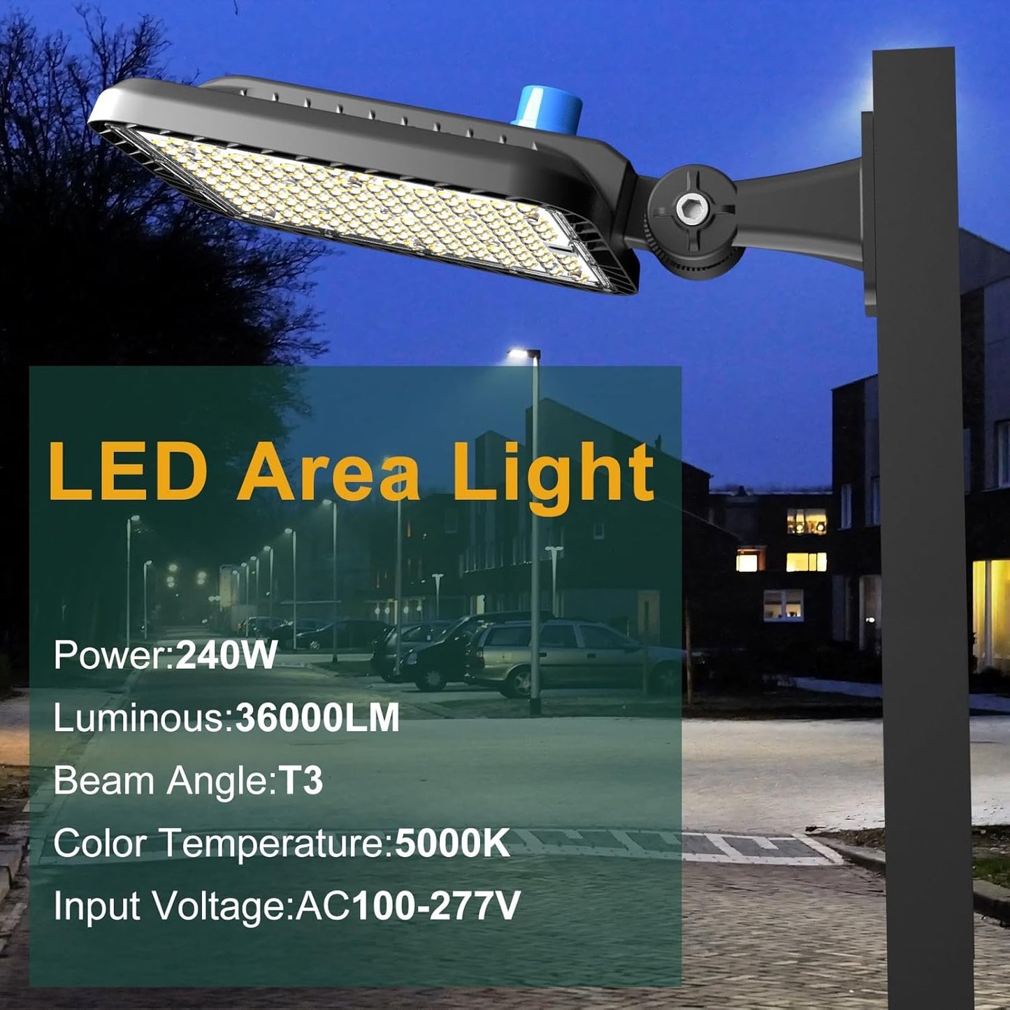 4Pack 240W LED Parking Lot Light 36000lm(150LM/W) Arm Mount LED Pole Light IP65 Waterproof 5000K ETL Listed Commercial Area Lighting with Smart Photocell 6KV SPD-7 Yrs Warranty