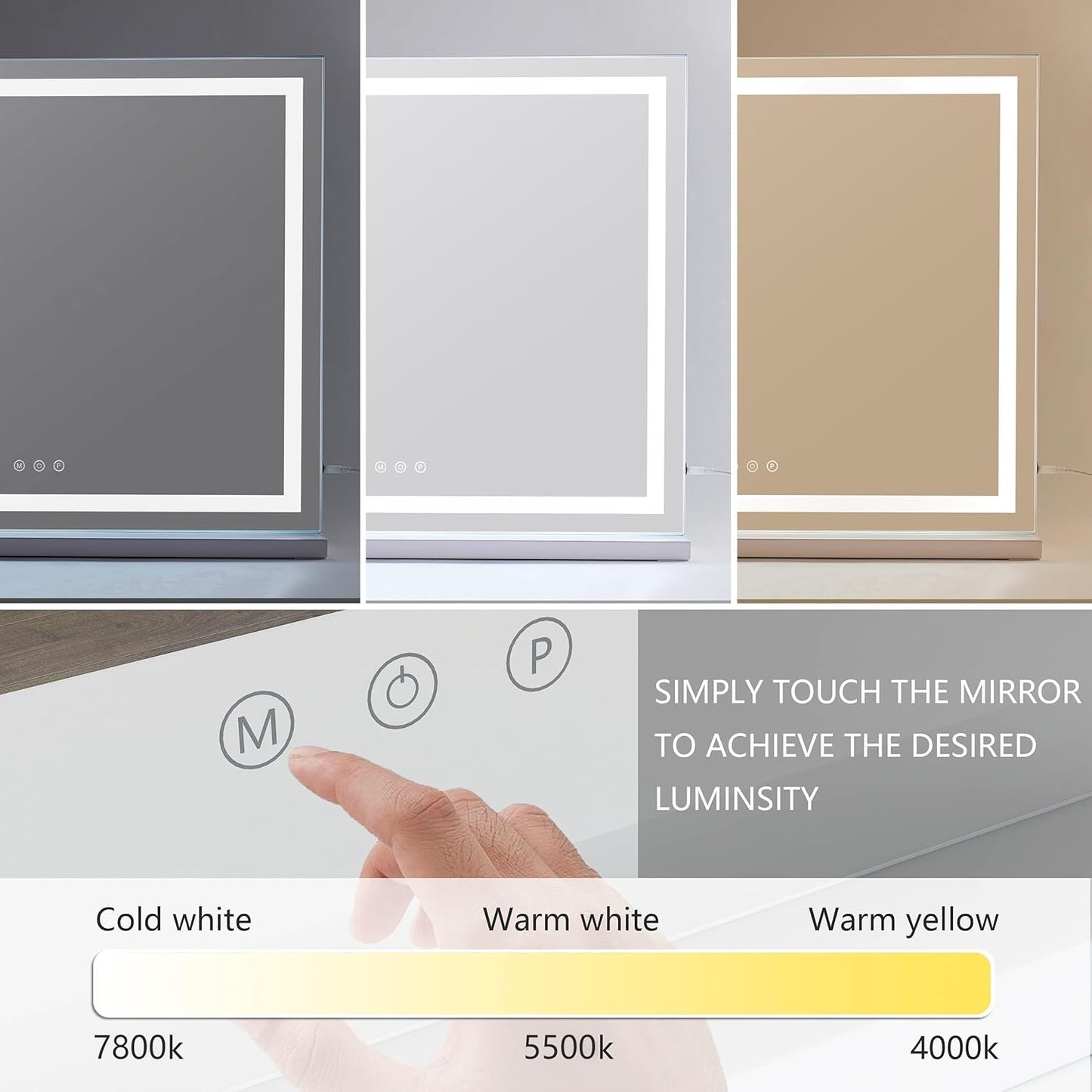 HIEEY Lighted Makeup Mirror, Hollywood Vanity Mirror with Lights, Three Color Lighting Modes, and 5X Magnification Mirror, Smart Touch Control, 360°Rotation (22.8in,White)