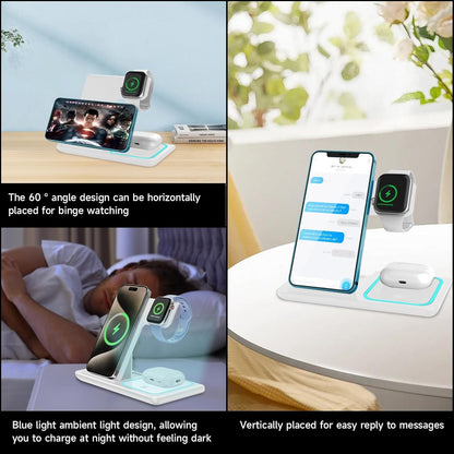 Naxifly Wireless Charging Station,15W Fast Wireless 3 in 1 Charging Station,Universal for Android and iPhones Wireless Charger for iPhone 16/15/14/13/12 Pro & Max Series,AirPods,Apple Watch (White)