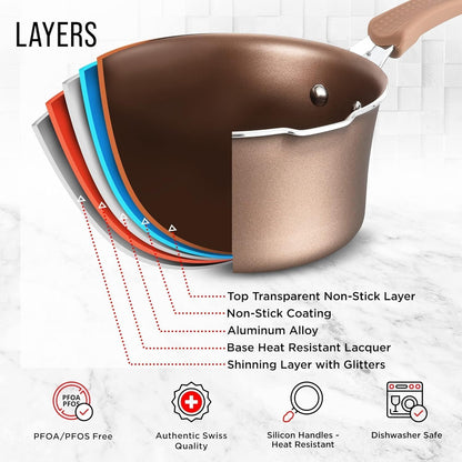 Pots and Pans Set Non Stick Ceramic, 23-Piece Cookware & Bakeware Sets with Plaid Pattern, Stackable Design, Dishwasher Safe, Stain-Resistant, Oven & All-Stove Safe, Tempered Glass Lid, Golden