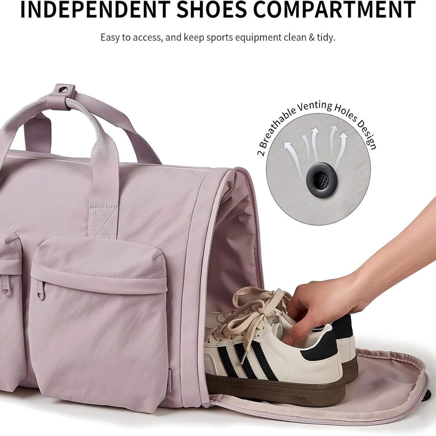 Gym Bag Duffle Bag for Travel: Gym Bag for Women Men Gym Bag with Shoe Compartment - 3 in 1 Carry on Bag Travel Duffel Bags with Trolley Sleeve - Lightweight Travel Bag Sports Bag (Soft Pink)