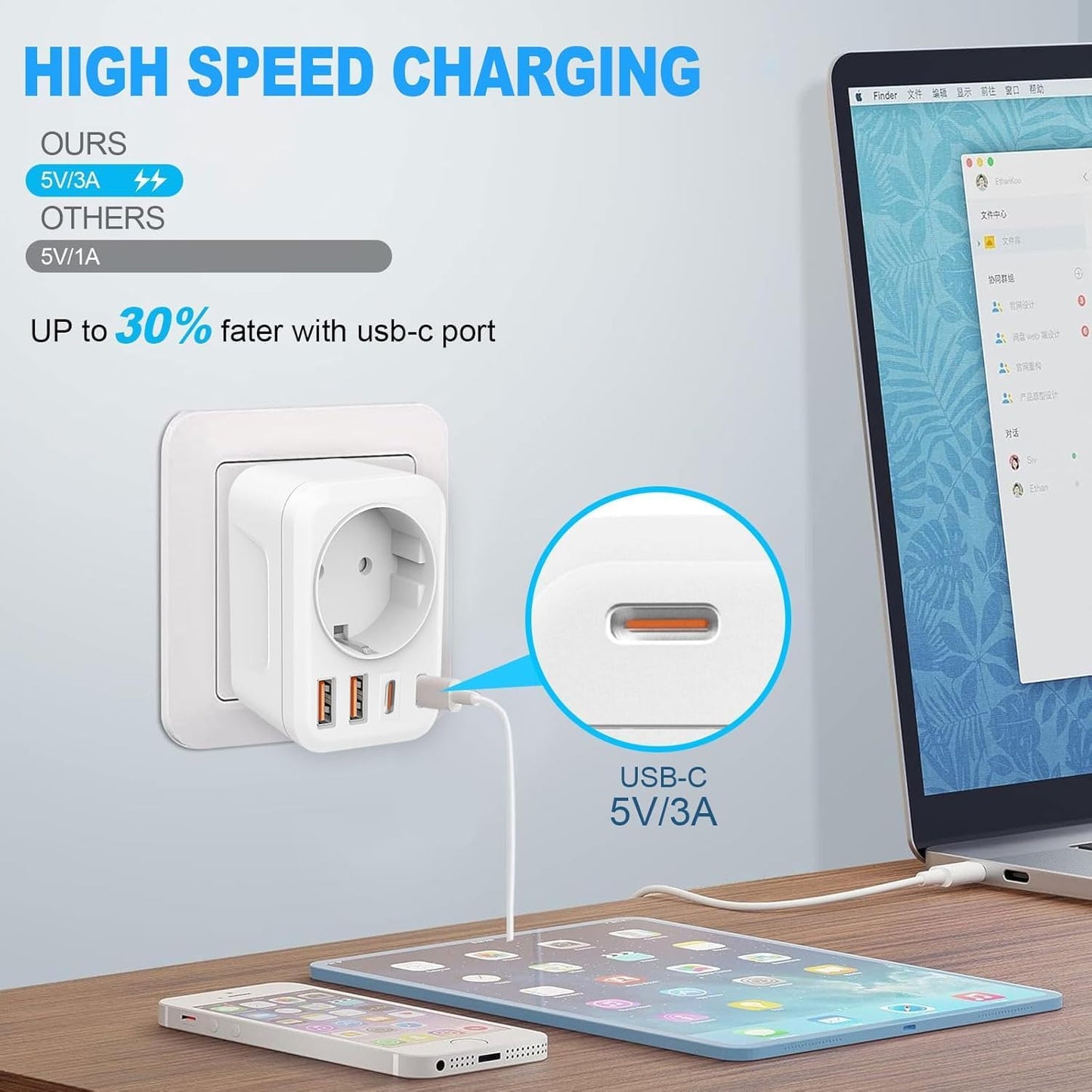 Clomnpe 2 x American Plug Adapter, 5 in 1 US Plug Italian Adapter, USA Travel Adapter with 2 USB A and 2 USB C, USA Adapter for America, Canada, Mexico, Thailand (Type B Plug)