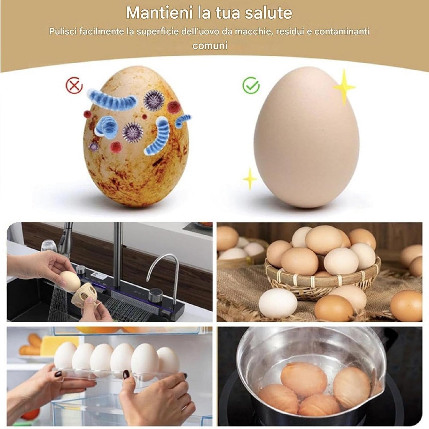 Silicone Egg Scrubber, Chicken Egg Cleaner, Reusable Brush, Soft Bristles for Gentle Scrubbing, Easy to Clean, Sturdy, Multi-Purpose for Eggs, Tomatoes, Potatoes, Kitchen Essential