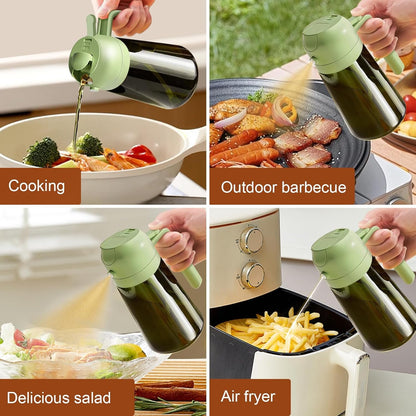 YARRAMATE 16oz/470ml Light-Blocking 2 in 1 Dark Oil Sprayer for Cooking, PremiumFood-Grade Dark Green Olive Oil Dispenser Bottle for Kitchen, Air Fryer, BBQ (Green)