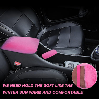 Wazzh 7PCS Set car Interior Aesthetic Accessories, Fluffy 15 inch Steering Wheel Cover, armrest pad, seat Belt Cover,Gear Shift Cover, Fit Girly car Accessories for Women.