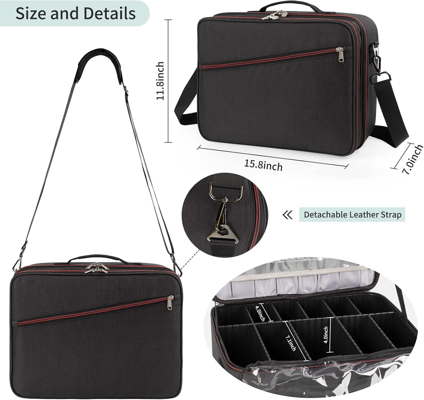 Makeup Train Case Organizer, OCHEAL Makeup Bag Travel Cosmetic Case Portable Artist Storage Bag with Washable Plastic Divider for Lipstick Storage Makeup Brushes Toiletry Accessories Black