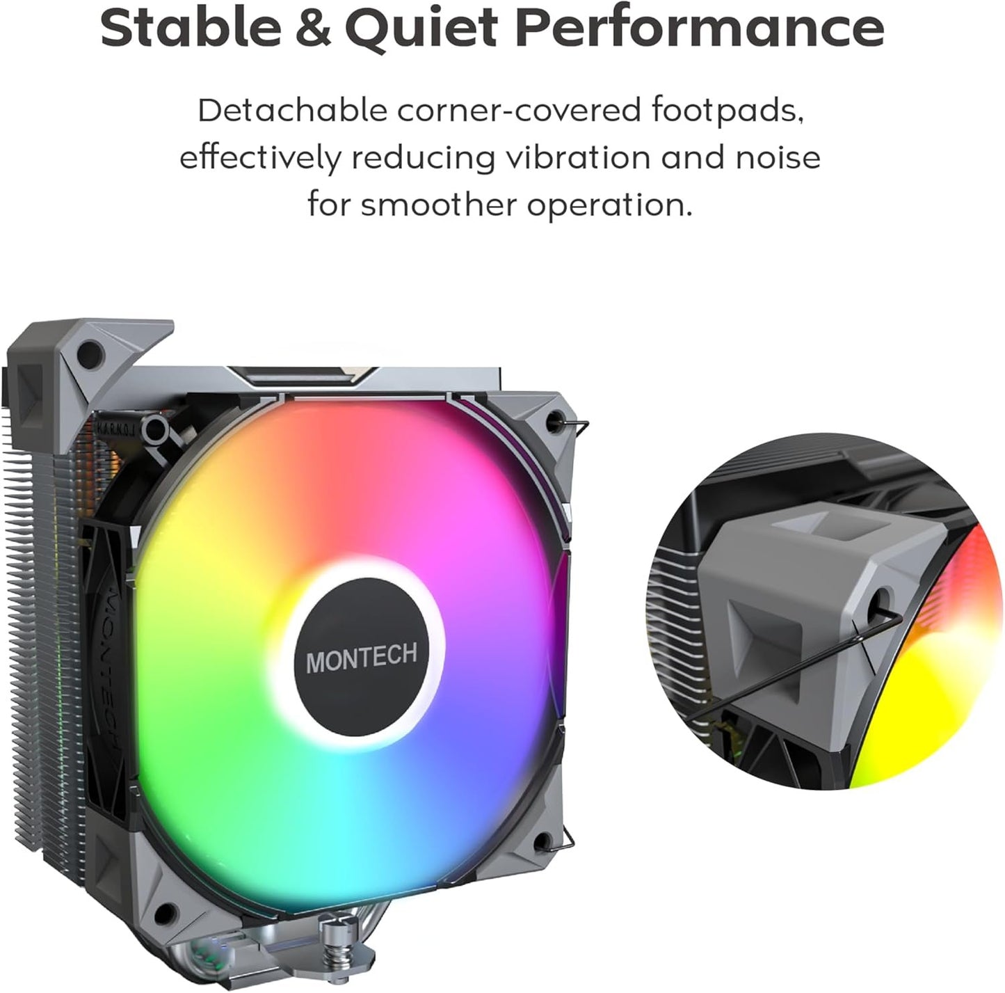 MONTECH NX400 ARGB - CPU Cooler, Single Tower, 4 Advanced Heat Pipes, 52-fin Heat Sink, E28, 120mm FDB Static Pressure Fan, 28mm Fan Thickness, Corner-Cover Footpads, Polished Top Cover, ARGB - Black