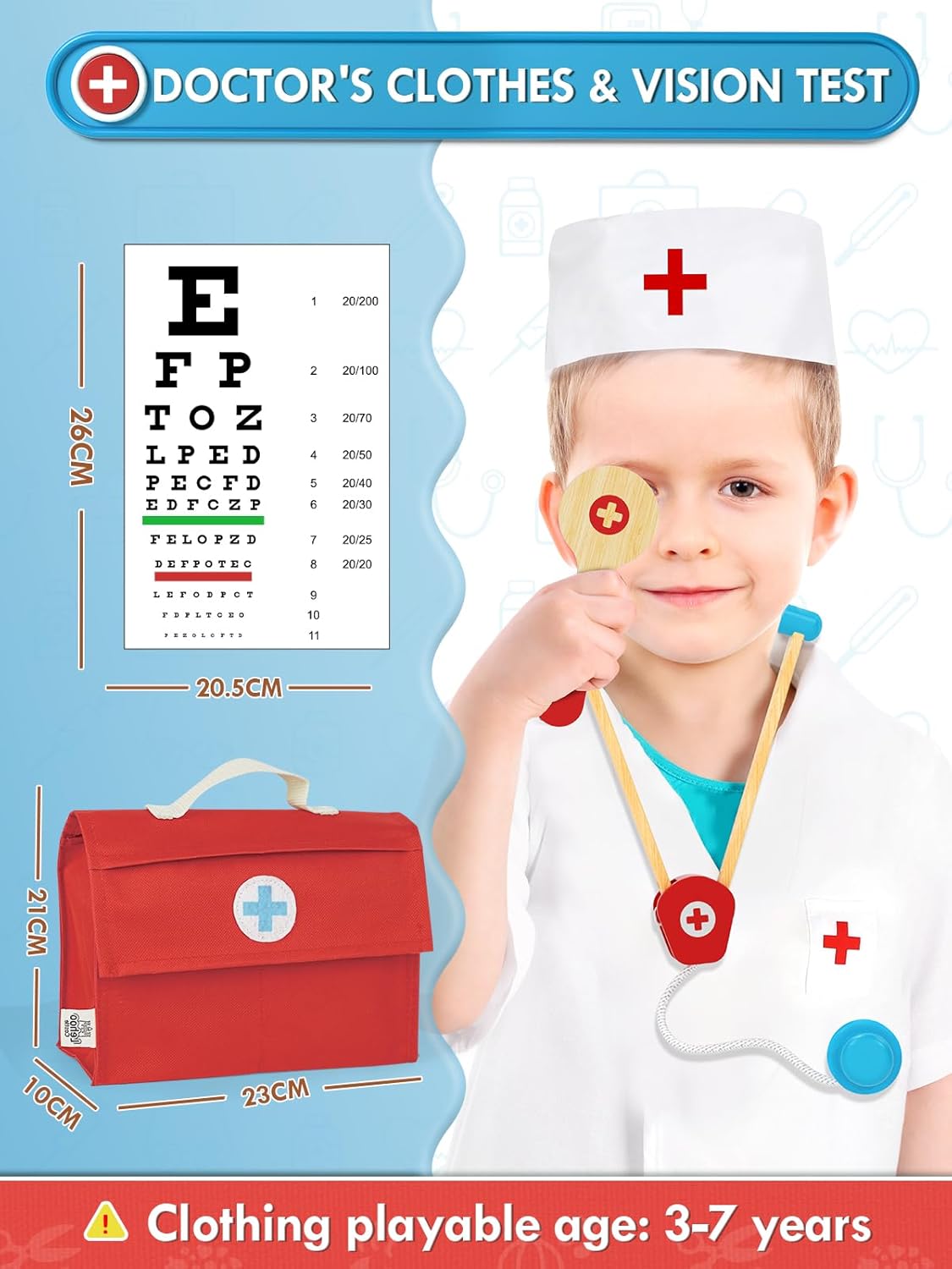 Lehoo Castle Kids Doctor Set, Toy Medical Kits 23 PCS, Pretend Play Doctor Kit Kids with Doctor Costume Doctor Bag Stethoscope, Role Play Set for 3 4 5 Year Boys