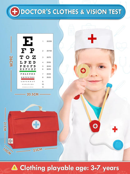 Lehoo Castle Kids Doctor Set, Toy Medical Kits 23 PCS, Pretend Play Doctor Kit Kids with Doctor Costume Doctor Bag Stethoscope, Role Play Set for 3 4 5 Year Boys