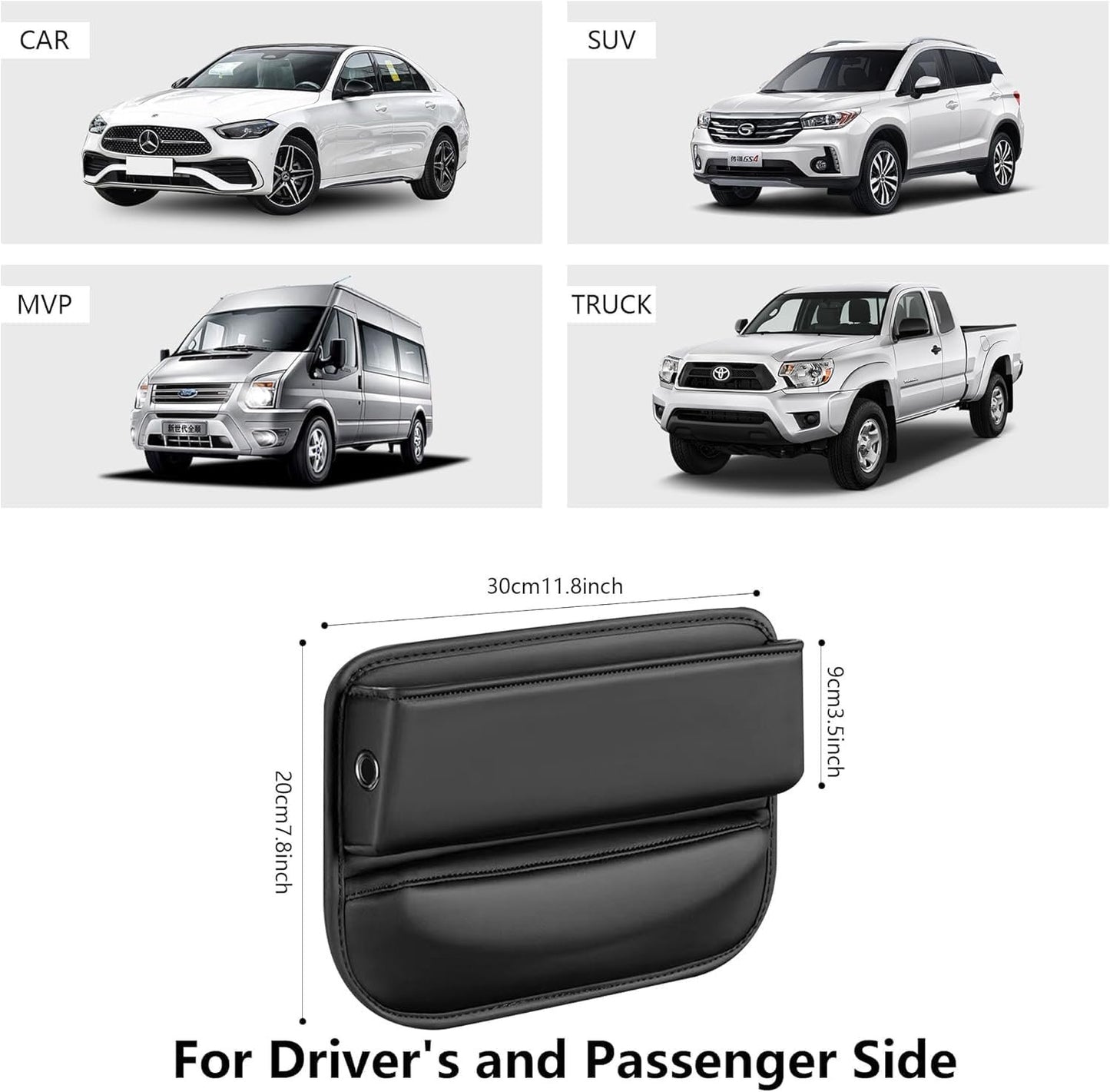 Car Seat Gap Filler, Universal Car Seat Gap Organizer, Leather Car Seat Storage Box, Black Front Seat Gap Filler &Pocket, Interior Automotive Accessory for Holding Phones Cards Keys Wallet