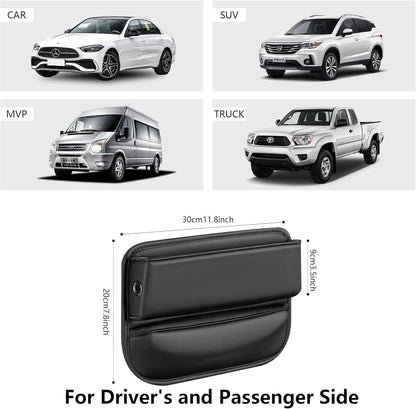 Car Seat Gap Filler, Universal Car Seat Gap Organizer, Leather Car Seat Storage Box, Black Front Seat Gap Filler &Pocket, Interior Automotive Accessory for Holding Phones Cards Keys Wallet