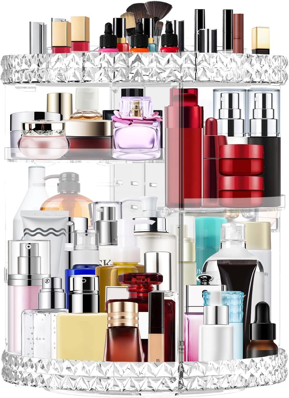 360 Rotating Makeup Organizer Large Capacity Cosmetics Organizer Beauty Organizer Clear Cosmetic Storage Display Case with 8 Layers and Detachable Shelves for Bedroom Dresser