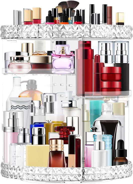 360 Rotating Makeup Organizer Large Capacity Cosmetics Organizer Beauty Organizer Clear Cosmetic Storage Display Case with 8 Layers and Detachable Shelves for Bedroom Dresser