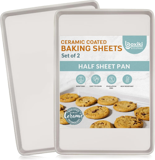 Non-Stick Ceramic Baking Sheet/Cookie Sheet - Set of 2, Durable and Easy to Clean Baking Pans for Kitchen-Dishwasher and Freezer Safe, PFAS-Free (Half Sheet Pan)