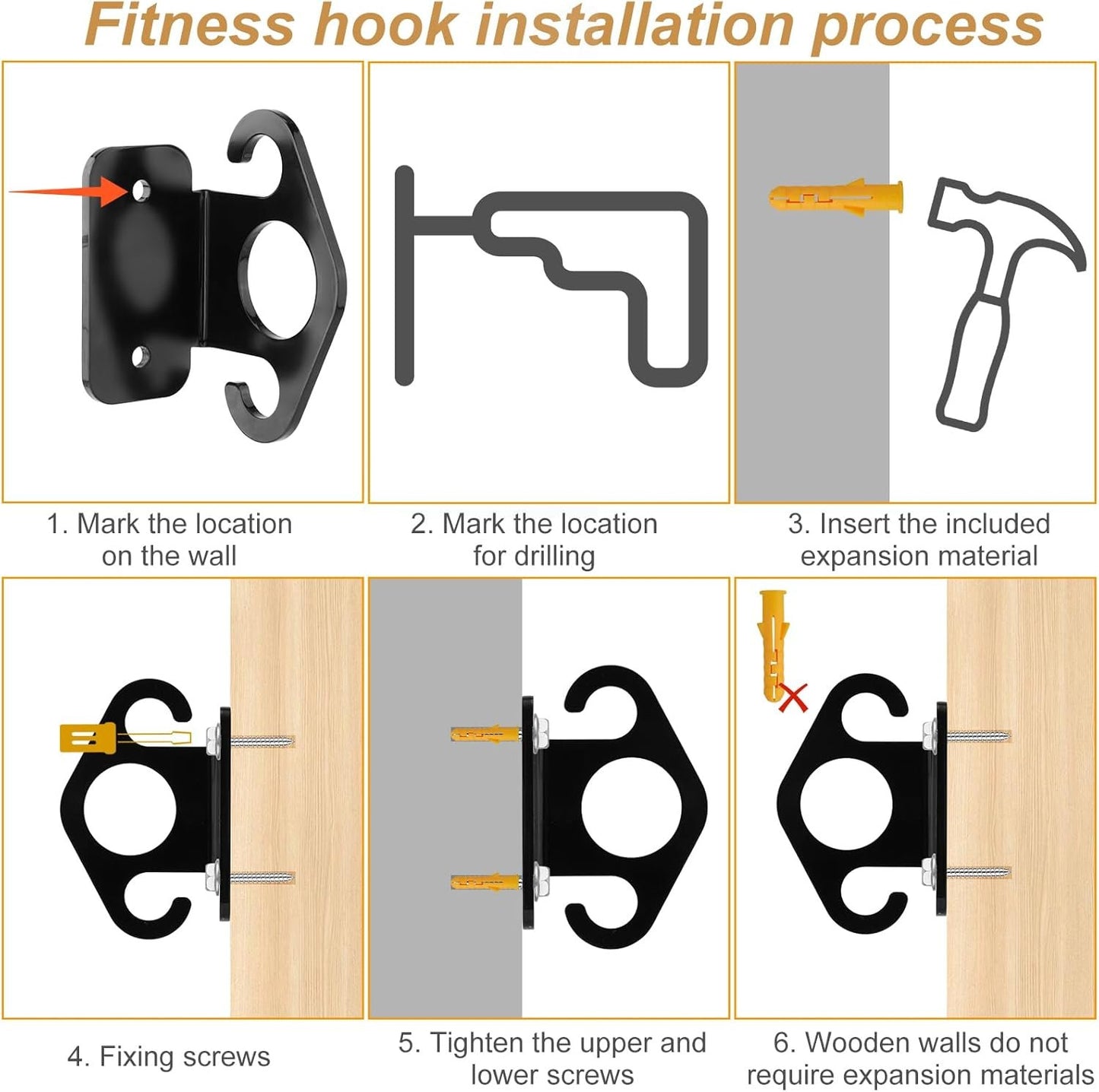 3pcs Resistance Band Anchor, Wall Mount Workout Anchors Resistance Band Hooks with Screws Home Suspension Training Kit Resistance Band Accessories for Home Gym Workouts