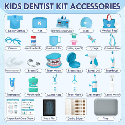 Lehoo Castle Dentist Play Set, Kids Doctor Set, Toy Medical Kits 31 PCS, Pretend Dentist Kit Playset Kids with Doctor Costume Doctor Bag Dental Models, Role Play Set for 3 4 5 Year Boys Girls