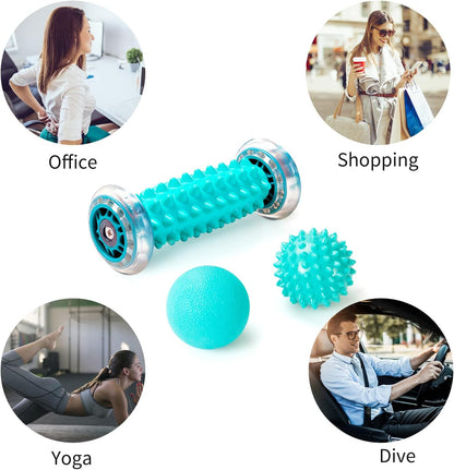 KINGTLE Foot Massage Roller Kit 3 Pcs for Plantar Fasciitis Relief, Muscle Massage Roller and Balls for Circulation and Foot Pain