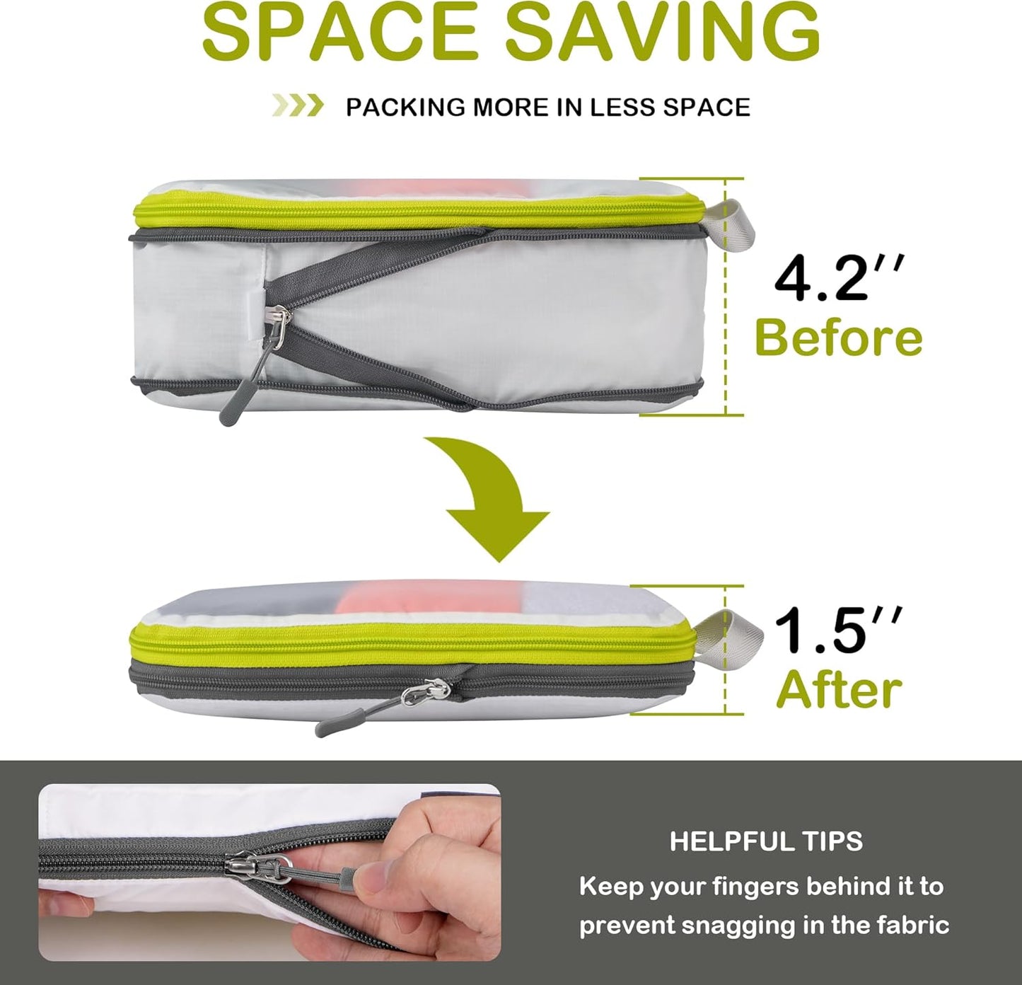 Cipway Suitcase Organizer, Compression Packing Cubes, Mesh Design, Space Saving Travel Bags Set Vacuum Bags Travel Clothes for Backpacks or Hand Luggage (White)