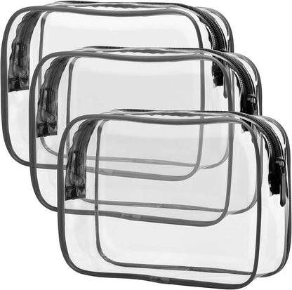 3 Pack Clear Toiletry Bag,TSA Approved Toiletry Bag, Clear Makeup Bag Waterproof Quart Size Bag, Travel Makeup Cosmetic Bag for Women Men, Carry on Airport Airline Compliant Bag (Black)