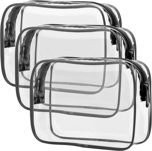 3 Pack Clear Toiletry Bag,TSA Approved Toiletry Bag, Clear Makeup Bag Waterproof Quart Size Bag, Travel Makeup Cosmetic Bag for Women Men, Carry on Airport Airline Compliant Bag (Black)