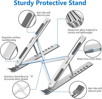 Laptop Stand, HLculture Portable Adjustable Tablet Stand, Foldable Aluminum Laptop Holder Riser, Compatible with MacBook Air, MacBook Pro, HP, More 10-15.6" Laptops & Tablet (Silver-2Pack)