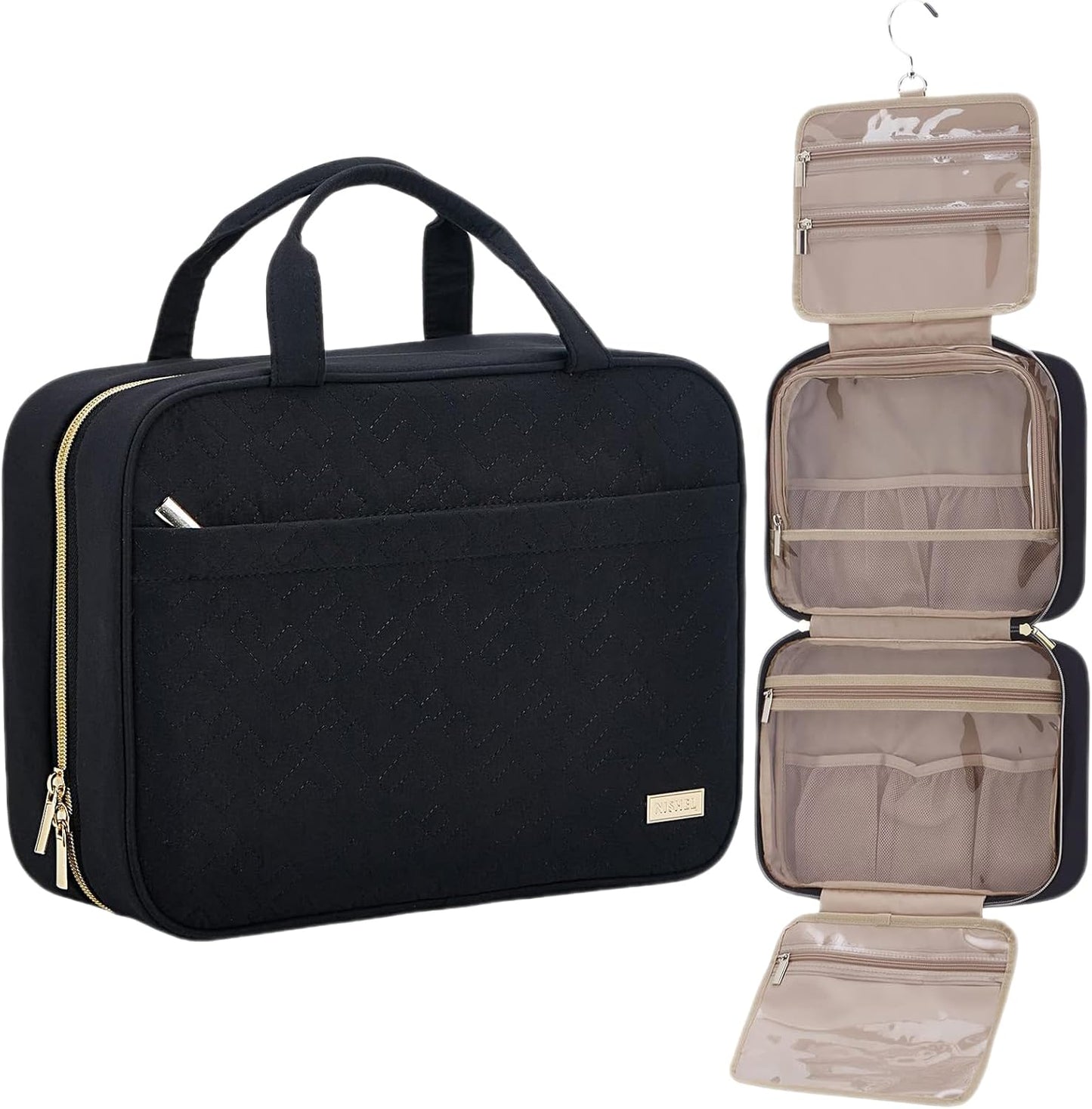mivceklw Hanging Toiletry Bag, Travel Cosmetic Organizer, Waterproof Makeup Pouch, Large Capacity Storage, Foldable Design, Exquisitely Crafted, 12.6x9.06x4.33in