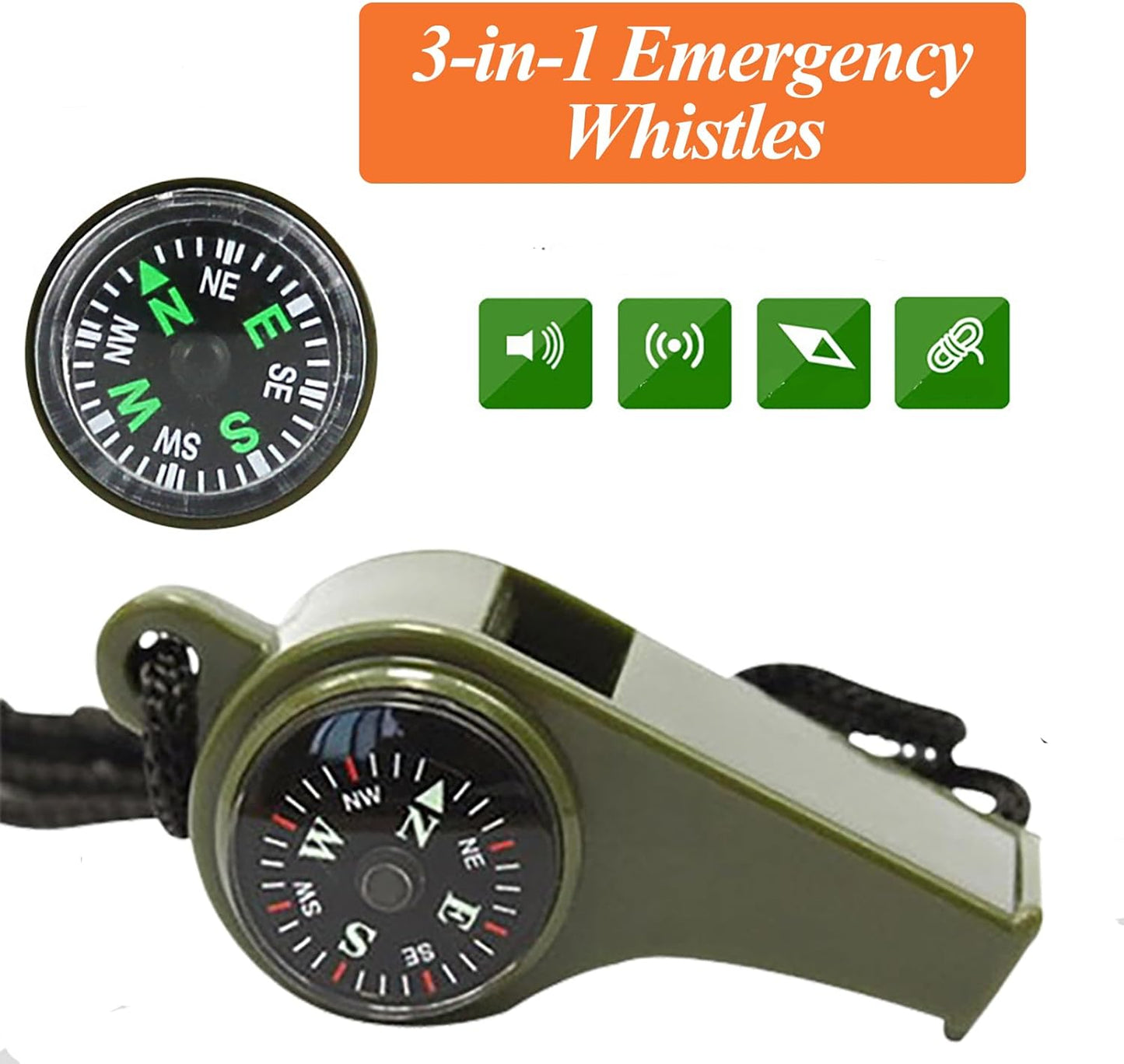2 Pack Emergency Survival Whistle - Upgraded 3-in-1 Emergency Whistles with Compass and Thermometer/Loud Safety Whistle with Lanyard for Outdoor Hiking, Boating, Camping, Hunting, Fishing
