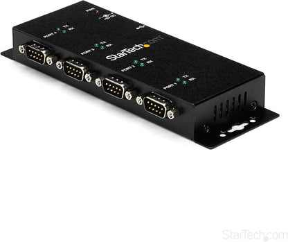 StarTech.com USB to DB9 RS232 4 Port Serial Adapter Hub - Industrial and Wall Mountable DIN Rails - COM Port Retention - USB to DB9 RS232 Hub (ICUSB2324I)