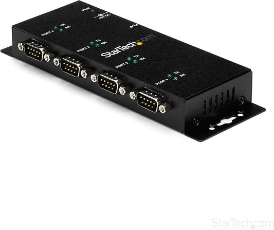 StarTech.com USB to DB9 RS232 4 Port Serial Adapter Hub - Industrial and Wall Mountable DIN Rails - COM Port Retention - USB to DB9 RS232 Hub (ICUSB2324I)