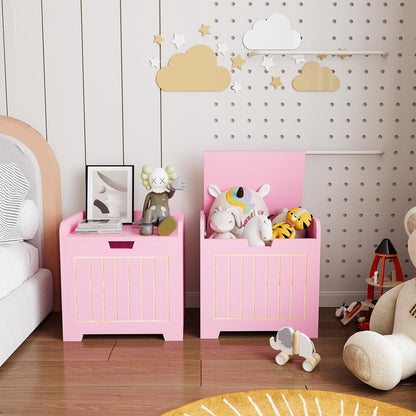 Kids Storage Chests & Trunks,Small Box Cube Toy Storage Organizer Pink,Wooden Entryway Storage Bin For Home Books Clothes Toy,Small Square Nightstand ForPlayroom,Bedroom(15.4x11.8x15.3inches)