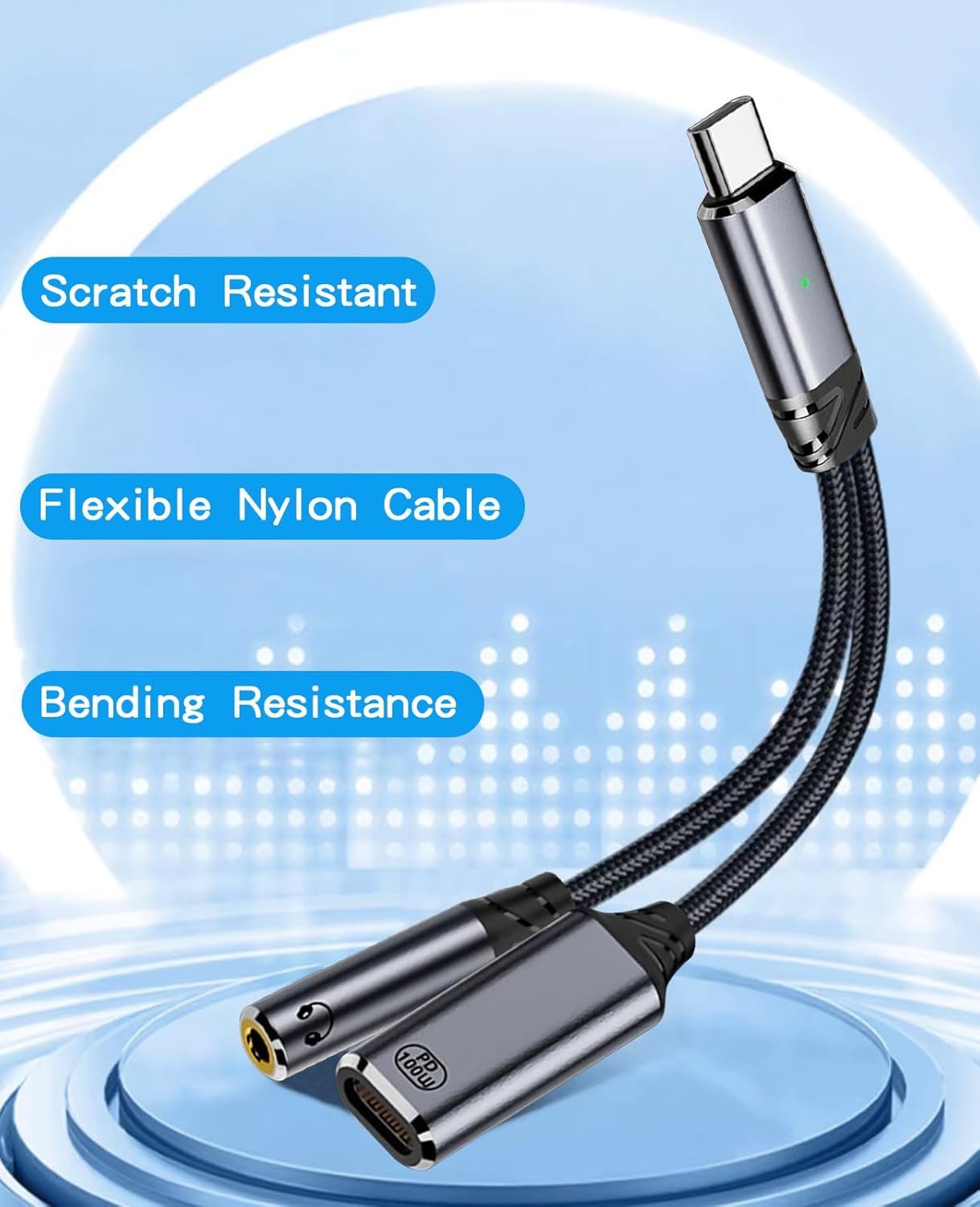 Duttek USB C to 3.5mm Audio Jack Adapter and Charger Cable, 2 in 1 USB C to Headphone Jack Adapter PD100W, USB C Splitter Dongle Cable for iPhone 16/15 Pro Max-Grey