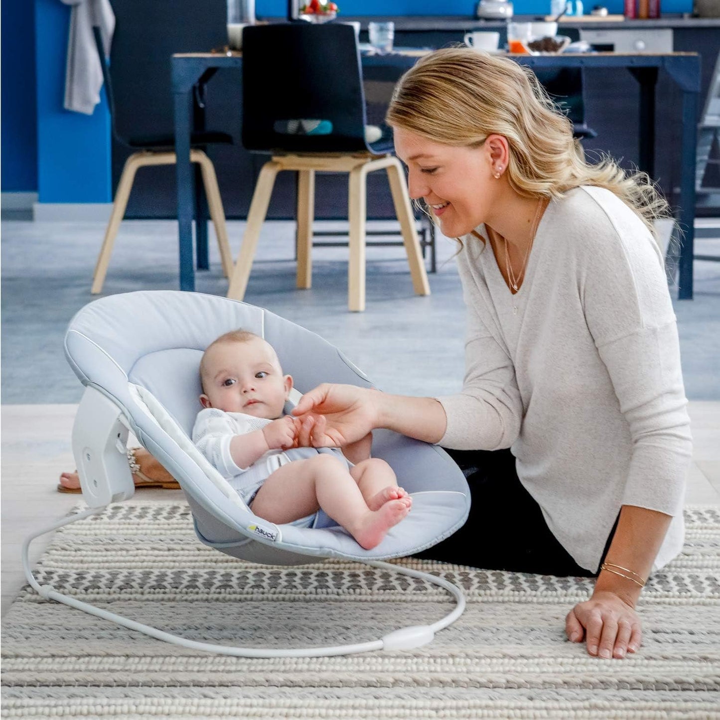 hauck Alpha Bouncer 2-in-1, Grey - Baby Bouncer with Rocking Base Compatible with Alpha+ and Beta+ Baby High Chairs - from 0 Months to 9 kg - with 3-Point Belt and Seat Reducer