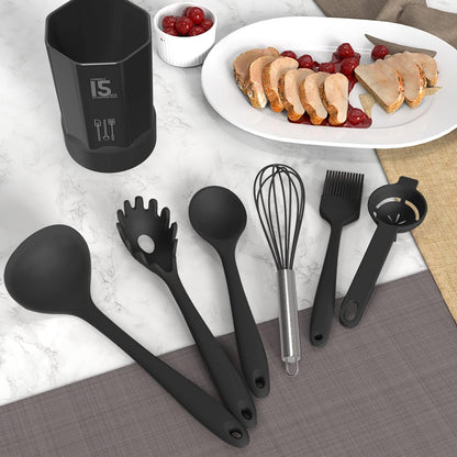 Silicone Cooking Utensils Set - 446°F Heat Resistant Kitchen Utensils,Turner Tongs,Spatula,Spoon,Brush,Whisk.Kitchen Utensil Gadgets Tools Set for Nonstick Cookware.Dishwasher Safe (BPA Free)