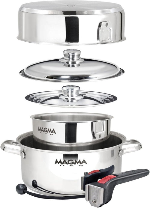 MAGMA Products, A10-362-IND 7 Piece Induction Cook-Top Gourmet Nesting Stainless Steel Cookware Set, Black